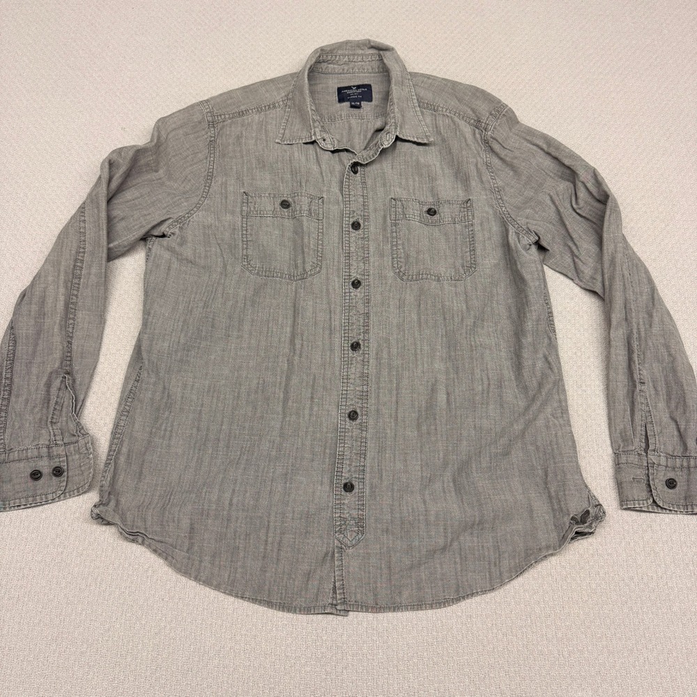 American Eagle Denim Shirt Mens XL Gray Button Down Western Classic Retro